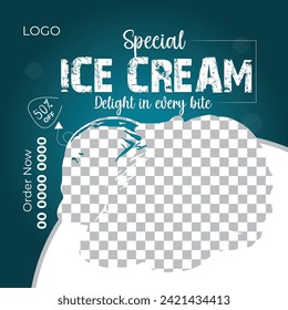 Modern Delicious ice cream social media post design template. Restaurant social media banner. Ice cream banner or poster. Fast food social media post design vector. 