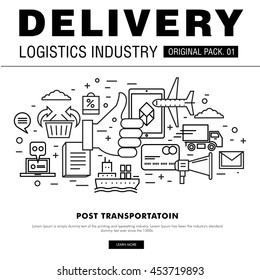 Modern delivery industry pack. Thin line icons set logistic network. Transport set collection with global industry elements. Premium quality vector symbol. Stroke pictogram for web design.