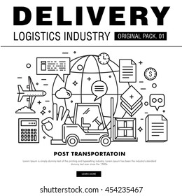 Modern delivery industry pack. Thin line icons set logistic network. Transport set collection with global industry elements. Premium quality vector symbol. Stroke pictogram for web design.