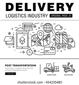 Modern delivery industry pack. Thin line icons set logistic network. Transport set collection with global industry elements. Premium quality vector symbol. Stroke pictogram for web design.