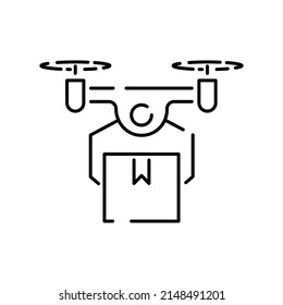 Modern delivery. Line icon logistic network. Transport with global industry. Cargo shipping box. Drone modern fly