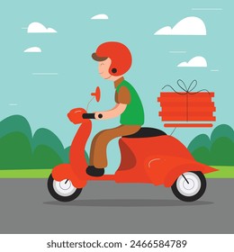 Modern delivery on scooter with flat design 