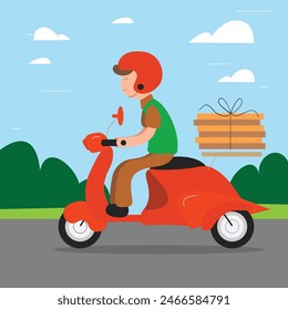 Entrega moderna en scooter con diseño plano 