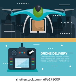 modern delivery of the package by flying drone with control