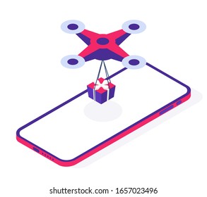 Ilustración isométrica vectorial de Servicio de Entrega Moderno. Es bueno para negocios/entregas/trabajo/compras.