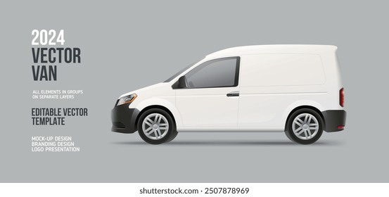 Modern Delivery Van Side view blank mockup. White Cargo Suv Car with space for text or your branding design - realistic editable vector template. Horizontal blank for banner and advertesment