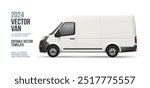 Modern Delivery Van Truck Side view blank mockup. White Cargo Van with space for text or your branding design - realistic editable vector template. Horizontal blank for banner and advertesment