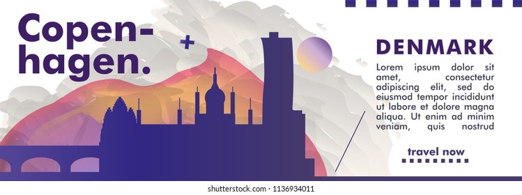 Modern Denmark Copenhagen skyline abstract gradient website banner art. Travel guide cover city vector illustration