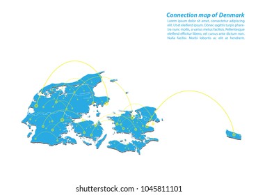 Modern of denmark Map connections network design, Best Internet Concept of denmark map business from concepts series, map point and line composition. Infographic map. Vector Illustration.