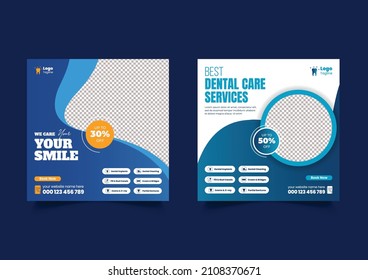 Modern dental care post, medical healthcare service, dentist social media post template design or square flyer design