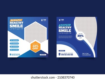 Modern dental care post, medical healthcare service, dentist social media post template design or square flyer design