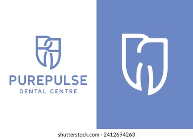 Logo moderno del centro dental. Letras PP que crean un símbolo dental. Forma dental suave y redondeada. Sencillo y elegante símbolo dentista. Icono de la familia dental. - Vector