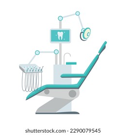 Modern dental chair in simple flat style. Dental technologies and equipment. Vector illustration isolated on white background.
