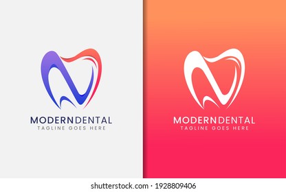 Modern Dental Logo Design. Abstract Purple and Orange Combination with Sharp Shape. Medical Care Logo Illustration.