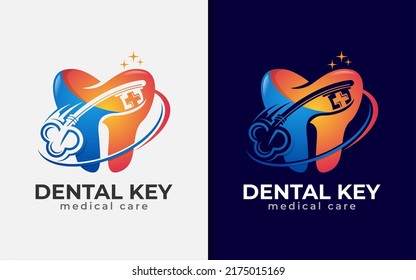 Diseño moderno de logotipo dental con el concepto de combinación de dientes y formas clave.