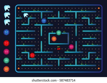 Modern Dental Monster and Germs Maze Video Game User Interface 