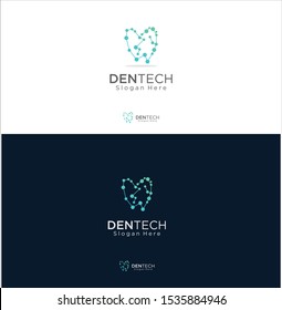 Modern Dental Tech Logo Design Template. Abstract teeth dental care logo Design Vector Stock 