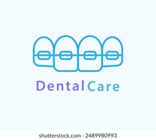 Modern Dentist logo design. Dental braces care orthodontic clinic elegant outline tooth icon badge, minimal logotype. Tooth Beauty Treatment. Vector illustration