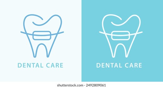 Modern Dentist logo design. Dental braces care orthodontic clinic elegant outline tooth icon badge, minimal logotype. Tooth Beauty Treatment. Vector illustration