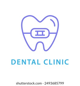 Modern Dentist logo design. Dental braces care orthodontic clinic elegant outline tooth icon badge, minimal logotype. Tooth Beauty Treatment. Vector illustration