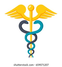 Modern depiction of the caduceus, vector illustration in flat style