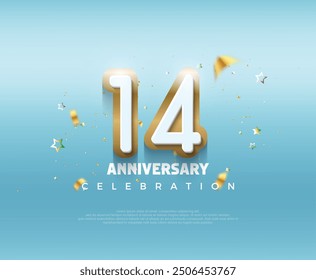 Modern design for 14th anniversary celebration. with modern 3d design. Premium vector background for greeting and celebration.