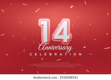 Modern design for 14th anniversary celebration. with golden color on red background. Premium vector for poster, banner, celebration greeting.