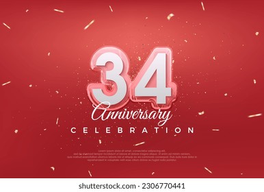 Modern design for 34th anniversary celebration. with golden color on red background. Premium vector for poster, banner, celebration greeting.