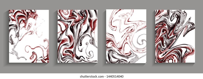 Modern design 4 set Abstract marble texture of colored bright liquid paints