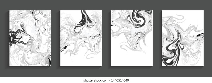 Modern design 4 set Abstract marble texture of colored bright liquid paints