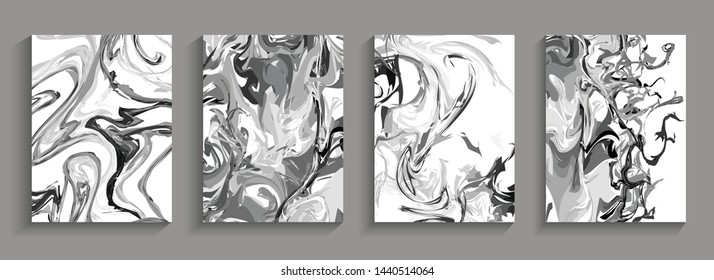 Modern design 4 set Abstract marble texture of colored bright liquid paints