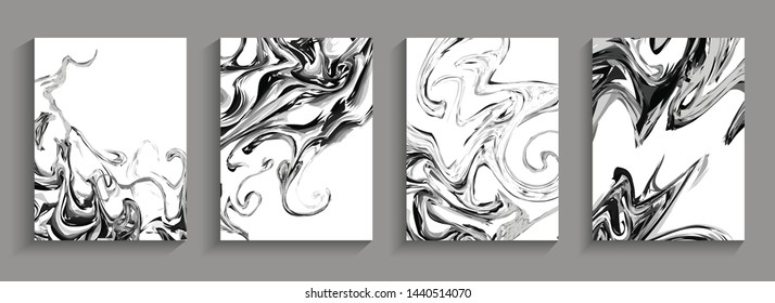 Modern design 4 set Abstract marble texture of colored bright liquid paints