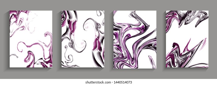 Modern design 4 set Abstract marble texture of colored bright liquid paints