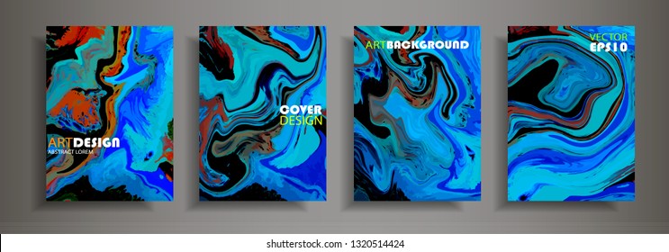 Modern design A4. Abstract marble texture of colored bright liquid paints. Splash trends paints. Used design presentations, print, flyer, business cards, invitations, calendars, sites, packaging, cover.