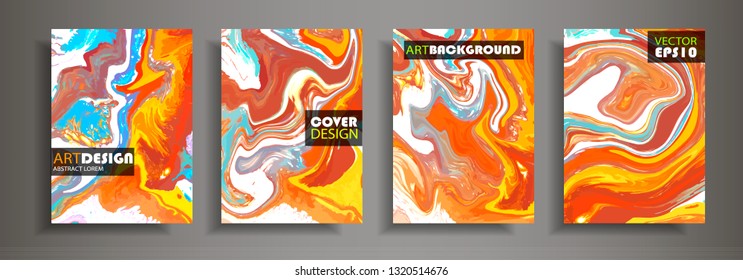 Modern design A4. Abstract marble texture of colored bright liquid paints. Splash trends paints. Used design presentations, print, flyer, business cards, invitations, calendars, sites, packaging, cover.