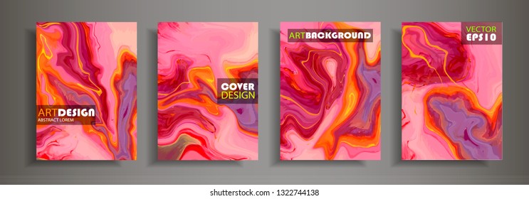 Modern design A4. Abstract marble texture of colored bright liquid paints. Splash trends paints. Used design presentations, print, flyer, business cards, invitations, calendars, sites, packaging, cove