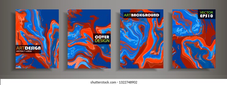Modern design A4. Abstract marble texture of colored bright liquid paints. Splash trends paints. Used design presentations, print, flyer, business cards, invitations, calendars, sites, packaging, cove