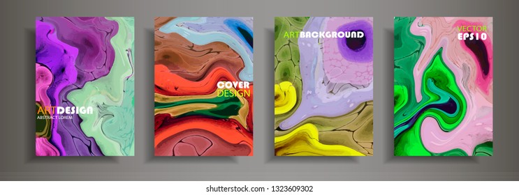 Modern design A4. Abstract marble texture of colored bright liquid paints. Splash trends paints. Used design presentations, print, flyer, business cards, invitations, calendars, sites, packaging, cover