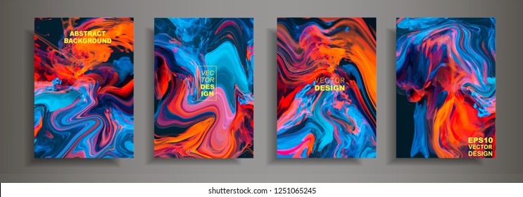 Modern design A4.Abstract marble texture of colored bright liquid paints.Splash neon acrylic paints.Used design presentations, print,flyer,business cards,invitations, calendars,sites, packaging,cover.