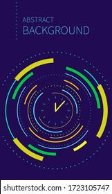 Modern design abstract clock. Abstract background with color circle line on dark. Backdrop in futuristic style. vector illustration.