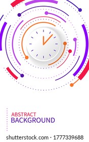 Reloj abstracto de diseño moderno. Fondo abstracto con línea de círculo de color sobre blanco. Ilustración vectorial vertical. Estilo de moda.