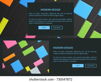 Modern design abstract cover pattern with colorful squares and headline sample on bottom of page of dark colors represented on vector illustration