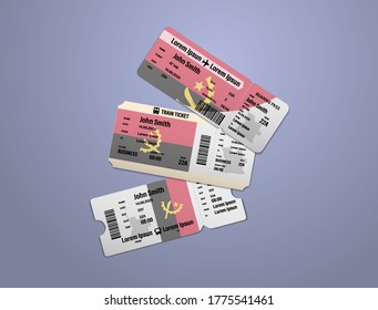 Modern design of Angola airline, bus and train travel boarding pass. Three tickets of Angola painted in flag color. Vector illustration isolated