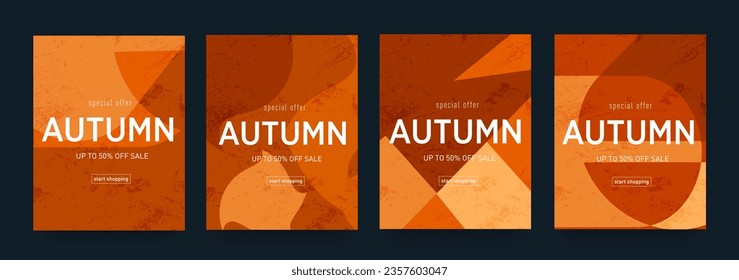 Modern Design Autumn Geometric Shape. Season Discount Offer 50%. Background Patterns in Art 70s for Advertising, Web, Social Media, Poster, Banner, Cover. Abstract Autumn Liquid Stripe.
