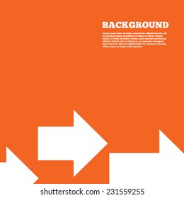 Modern design background. Arrow sign icon. Next button. Navigation symbol. Orange poster with white signs. Vector