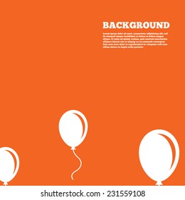 Modern design background. Balloon sign icon. Birthday air balloon with rope or ribbon symbol. Orange poster with white signs. Vector