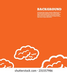 Modern design background. Brain sign icon. Human intelligent smart mind. Orange poster with white signs. Vector