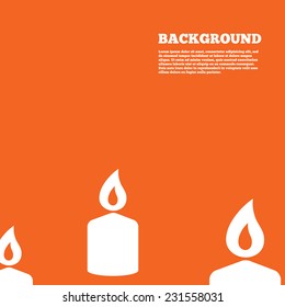 Modern design background. Candle sign icon. Fire symbol. Orange poster with white signs. Vector