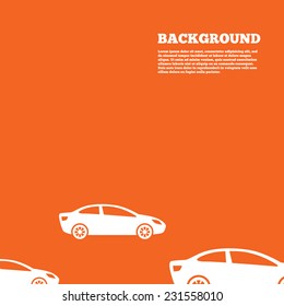 Modern design background. Car sign icon. Sedan saloon symbol. Transport. Orange poster with white signs. Vector