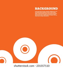 Modern design background. CD or DVD sign icon. Compact disc symbol. Orange poster with white signs. Vector
